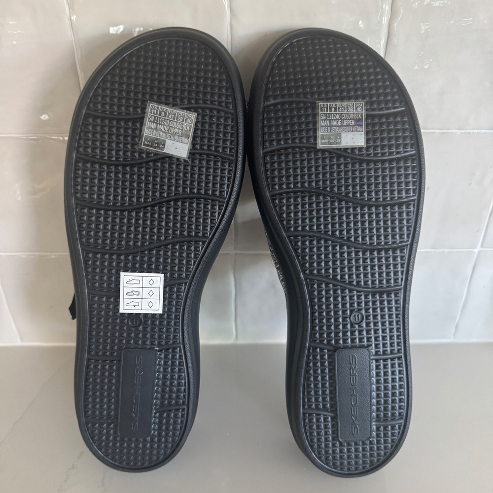 Skechers Foamies Arch Fit Footsteps Sandals Women 11 Black Rhinestone NEW - Picture 9 of 9